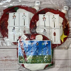 New 3 Hanging Santa Wind Spinners Christmas Holiday Outdoor Decorations Colorful